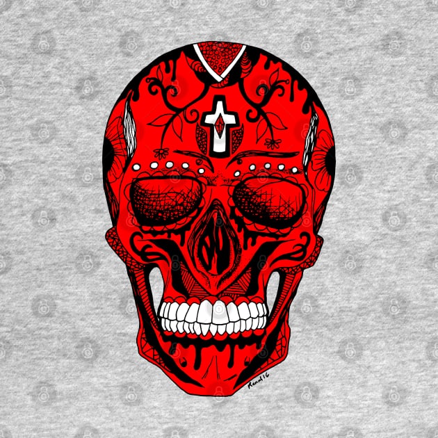 Red and Black Day of the Dead Skull by kenallouis